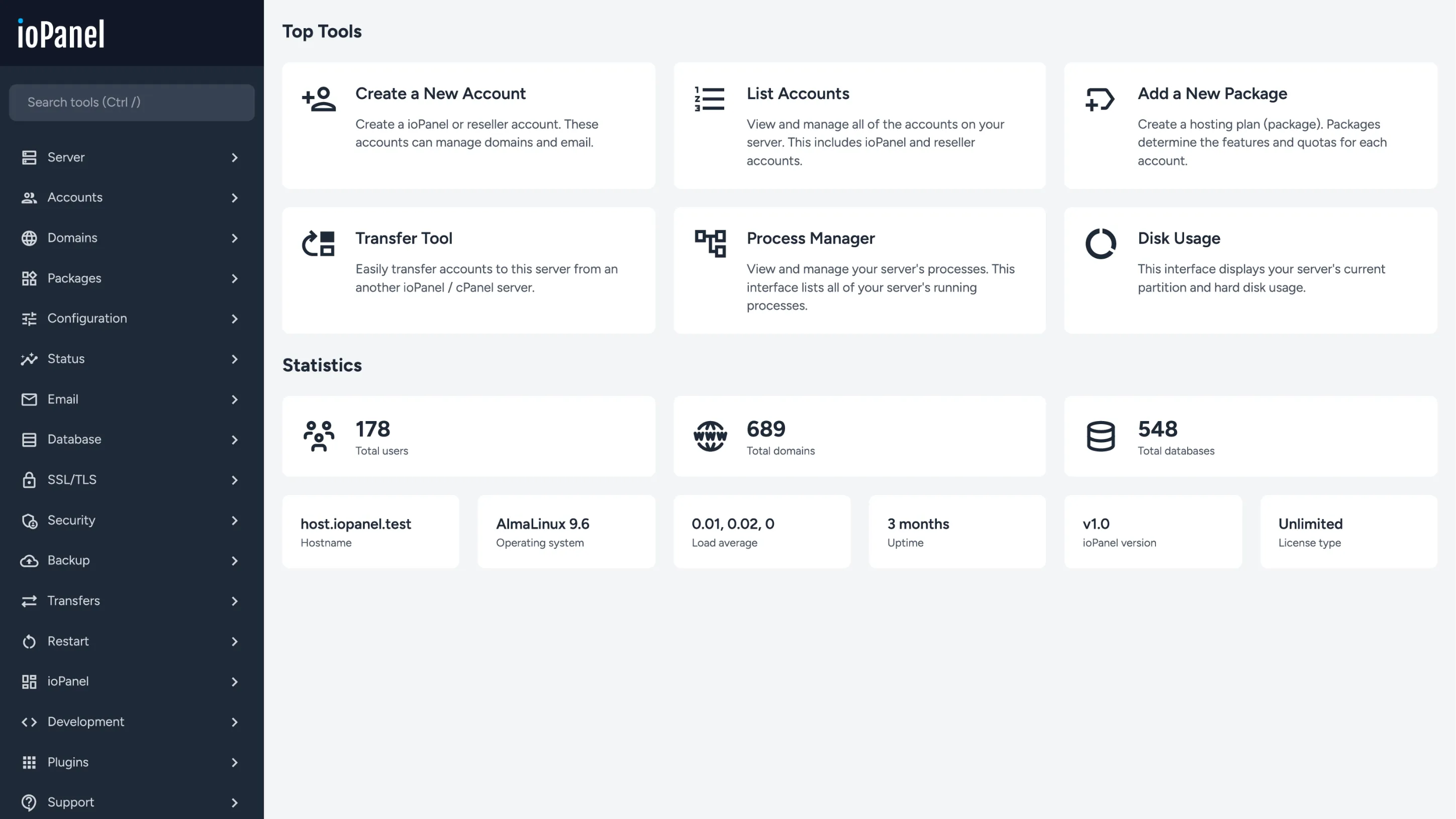 ioPanel Administrator Dashboard